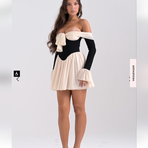 **1 Large Left!**House of CB Alana Black & Cream Off Shoulder Dress - Picture 10 of 15